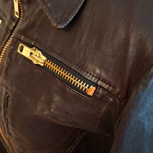 😍NWOT Goldsign Brand Ladie's Unlined Genuine Leather Cropped Bomber Jacket, LG - Picture 5 of 13